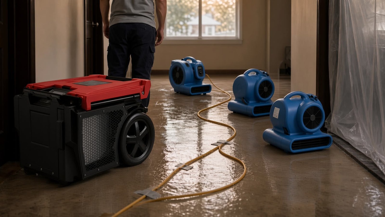 Restoration equipment drying a Fresno home