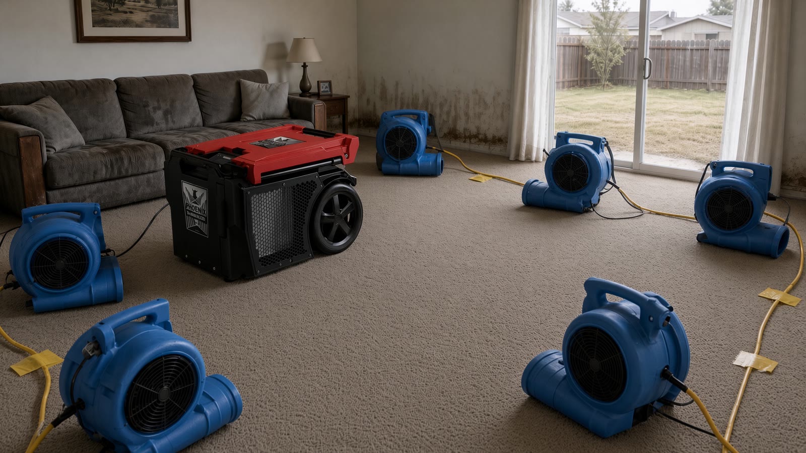 Extraction done. Air movers and dehumidifiers running until the meters say dry.